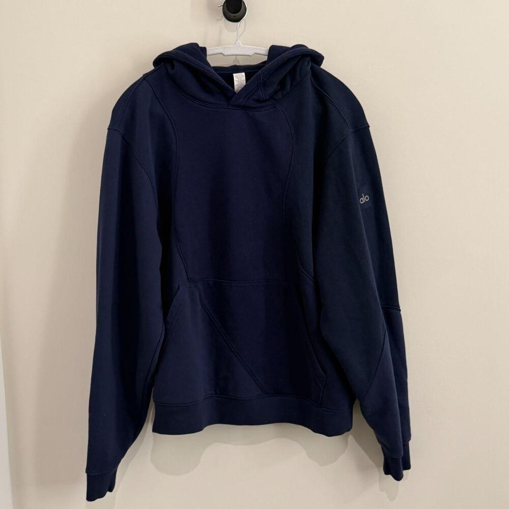 unisex navy tonal ALO YOGA 'Make Waves' sweatshirt hoodie pullover [S]
